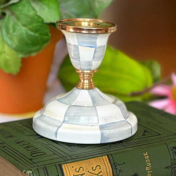 *MacKenzie-Childs Sterling Check Short Candlestick -NEW - Picture 2 of 14